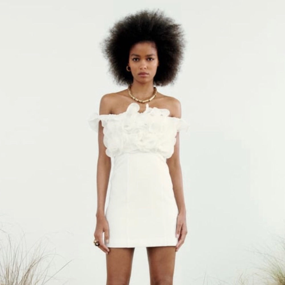 Zara pleated white ruffle mini dress